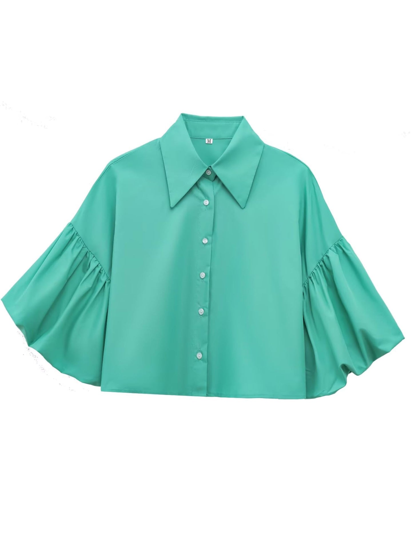 ✨Womens Cute Lantern Sleeve Collar Button Down Crop Tops(buy 2 free shipping)
