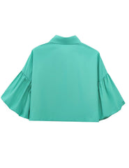 ✨Womens Cute Lantern Sleeve Collar Button Down Crop Tops(buy 2 free shipping)