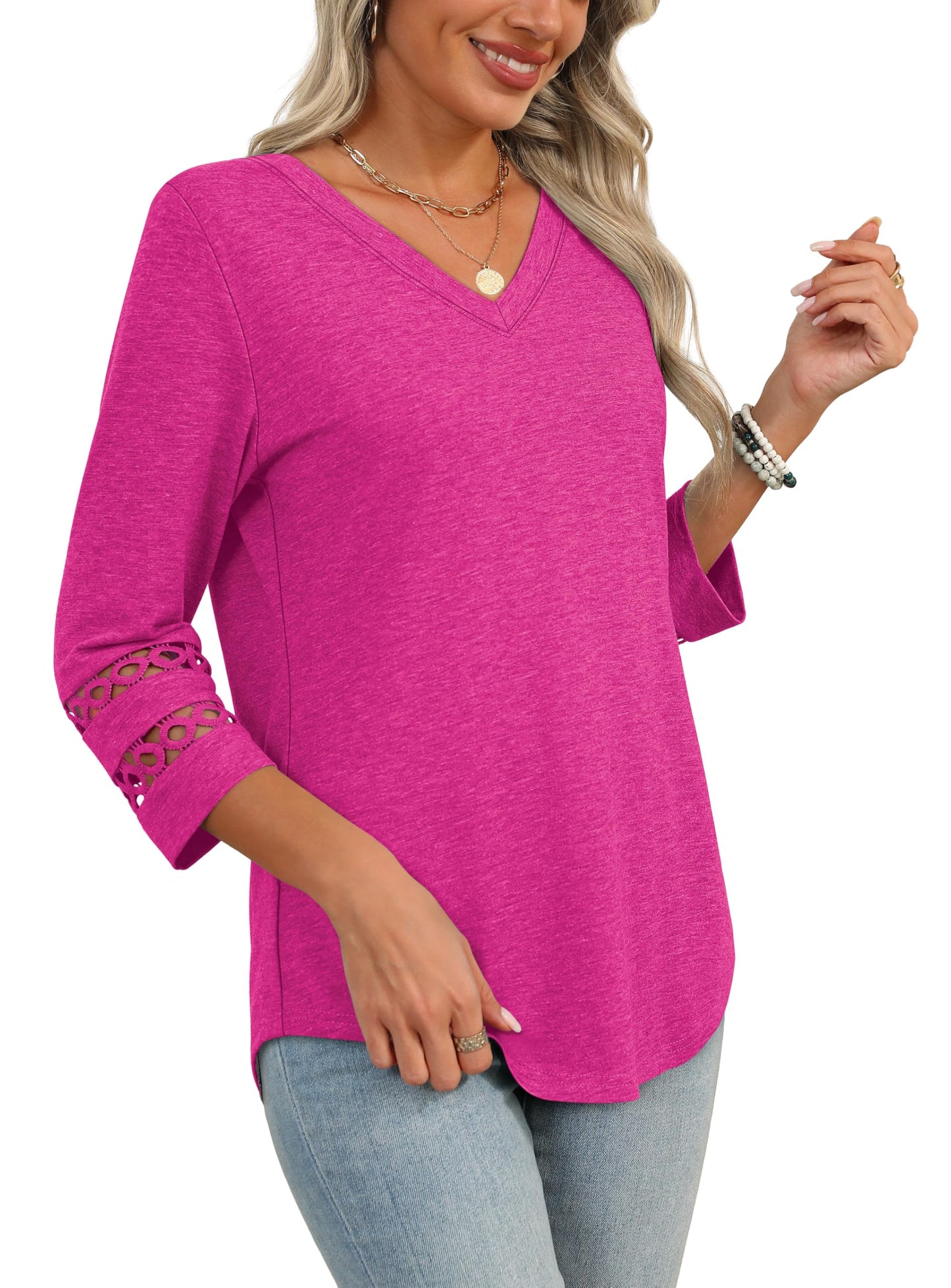 ✨Womens 3/4 Length Sleeve Tops Trendy V Neck T Shirts(buy 3 free shipping)