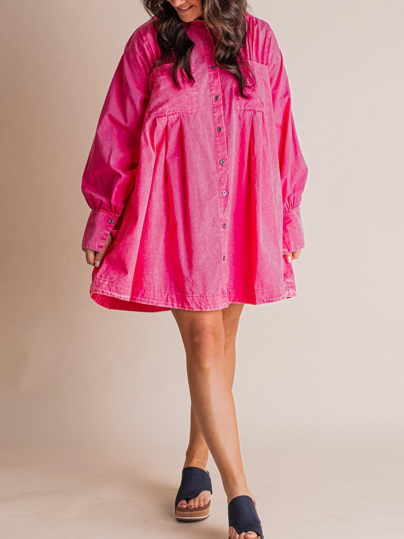 💝Women's Solid Button Pleated Shirt Dress(Buy 2 Free Shipping)