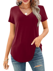 ✨Women's V-neck Short Sleeve Curved Hem Tee Top (Buy 3 Free Shipping)