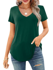✨Women's V-neck Short Sleeve Curved Hem Tee Top (Buy 3 Free Shipping)