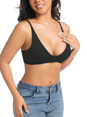 Solid Color Sexy Front Hook-and-Closure Bust Support Elastic Suspender Wire-Free Bra