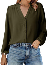 ✨Women Dressy Casual Button Down Shirts V Neck Long Sleeve Shirts(BUY 2 FREE SHIPPING)