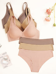 Seamless Deep V Sexy Ice Silk Wireless Bra Set