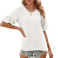 ✨Womens Causal Blouses Summer Clothes V Neck Ruffle Short Sleeve Shirts Tops