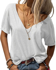 ✨Women's V-neck Solid Color Casual Short Sleeved Basic Top(Buy 3 Free Shipping)