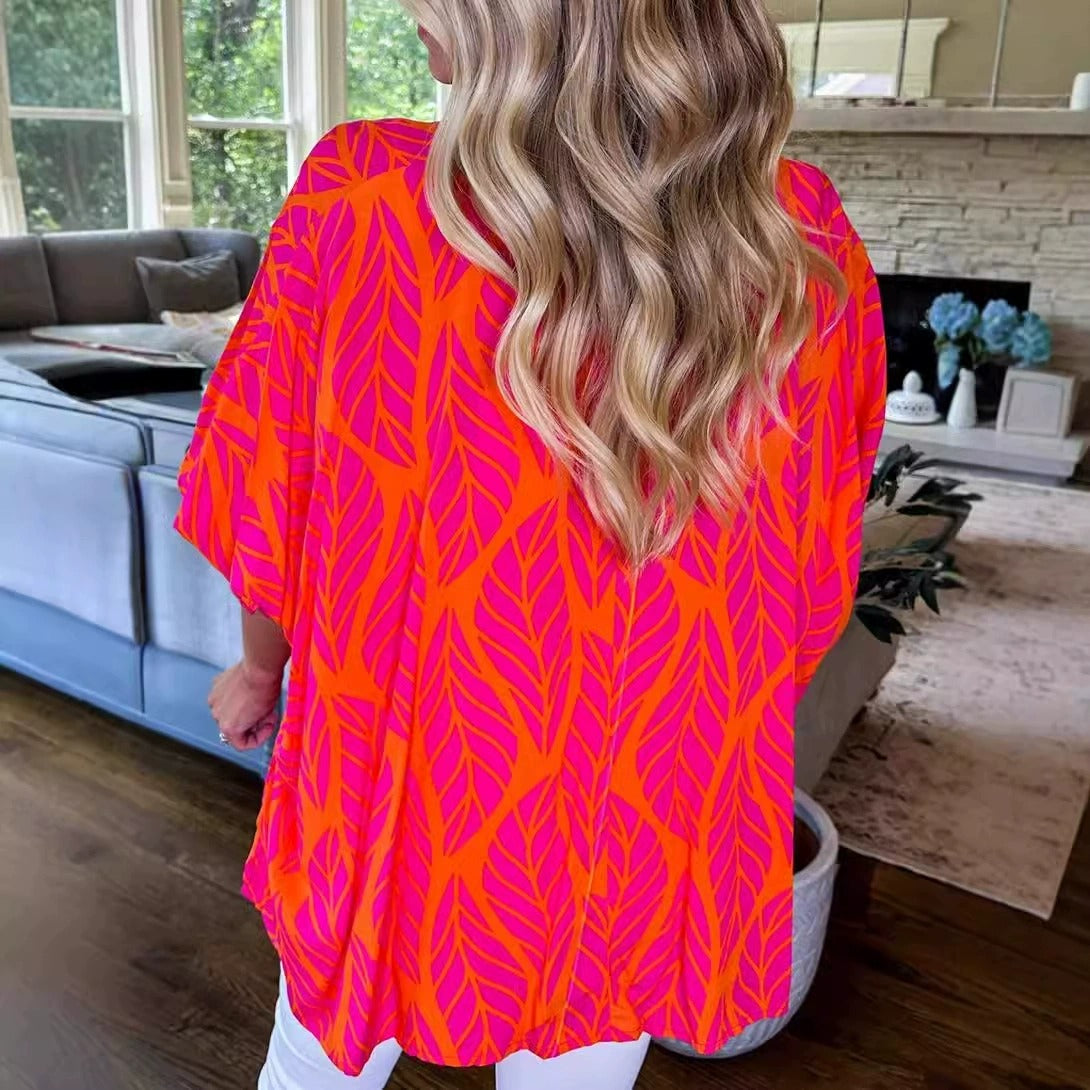 ✨2025 Women Leaf Print Smocked Puff Sleeve Blouse(BUY 2 FREE SHIPPING)