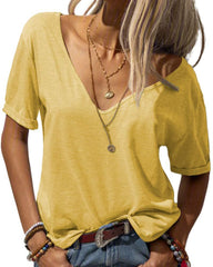 ✨Women's V-neck Solid Color Casual Short Sleeved Basic Top(Buy 3 Free Shipping)
