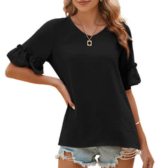 ✨Womens Causal Blouses Summer Clothes V Neck Ruffle Short Sleeve Shirts Tops