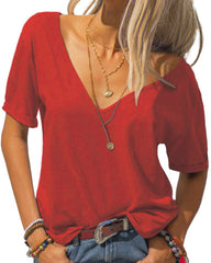 ✨Women's V-neck Solid Color Casual Short Sleeved Basic Top(Buy 3 Free Shipping)