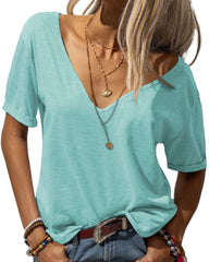 ✨Women's V-neck Solid Color Casual Short Sleeved Basic Top(Buy 3 Free Shipping)