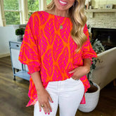 ✨2025 Women Leaf Print Smocked Puff Sleeve Blouse(BUY 2 FREE SHIPPING)