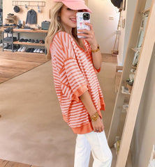 ✨Womens Oversized Striped Color Block Casual Half Sleeve Tops