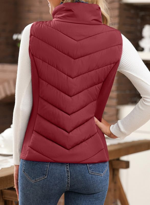 ✨Womens Sleeveless Zip Up Outerwear Stand Collar Quilted Puffer Vest(buy 2 free shipping)