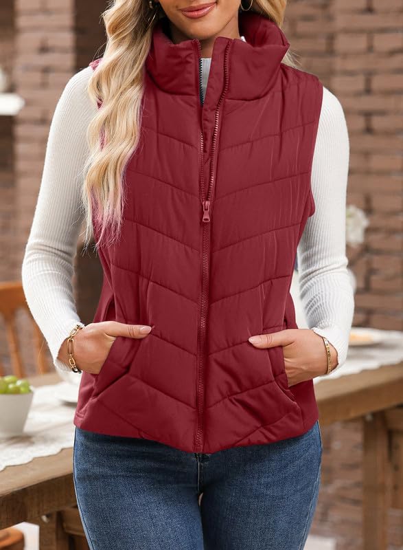 ✨Womens Sleeveless Zip Up Outerwear Stand Collar Quilted Puffer Vest(buy 2 free shipping)