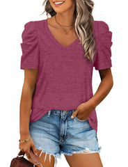 ✨Women's Summer V Neck Puff Sleeve Tshirts(BUY 3 Free Shipping)