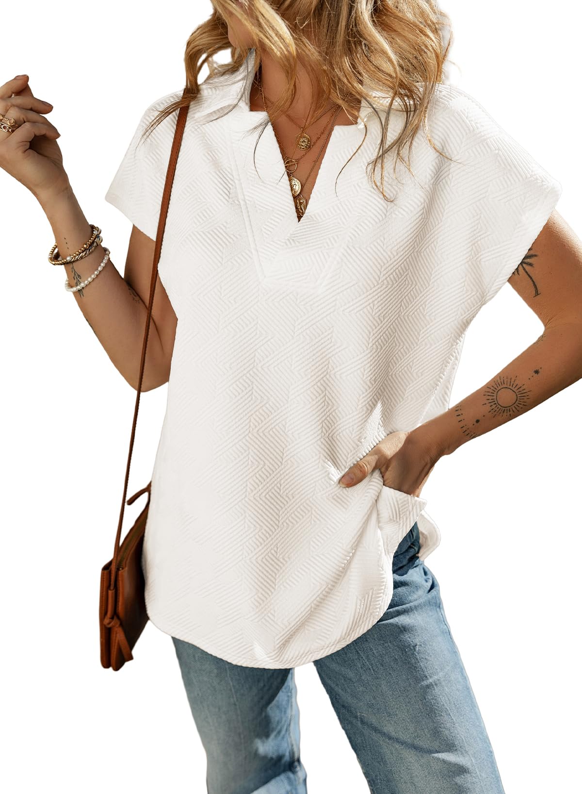 ✨ Women's Casual Collared V Neck Short Sleeve T Shirt(buy 2 free shipping)