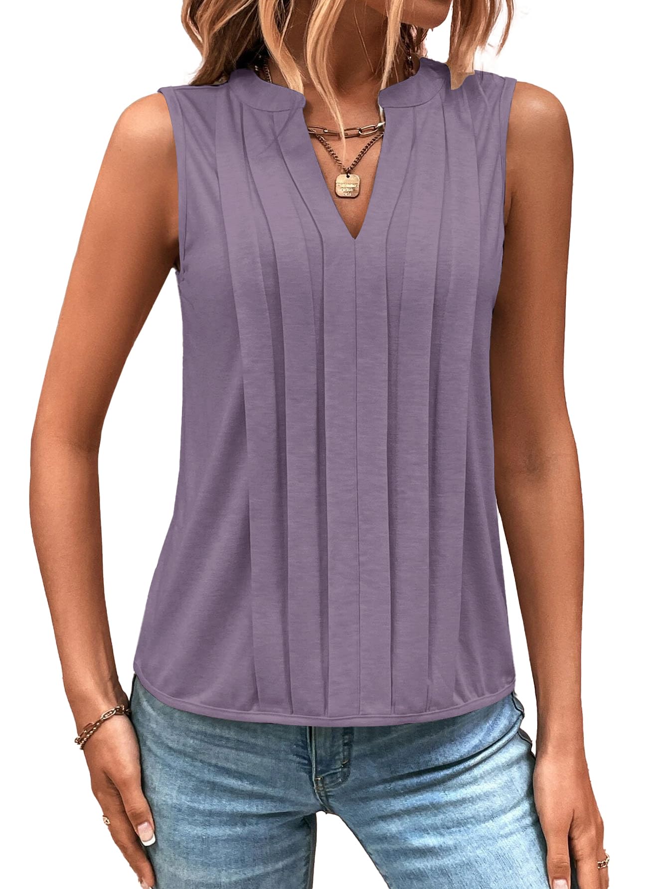✨2025 New Women's Sleeveless Notched V Neck Tank Tops(buy 3 free shipping)