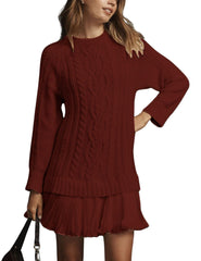 ✨Women Crewneck Cable Knit Sweater Mini Dress (Buy 2 Free Shipping)
