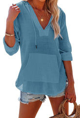 ✨Women's Long Sleeve V Neck Pocketed Hooded Shirt Top(Buy 2 Free Shipping)