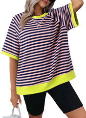 ✨Women's Oversized Striped Color Block Casual T-Shirt(Buy 3 Free Shipping)