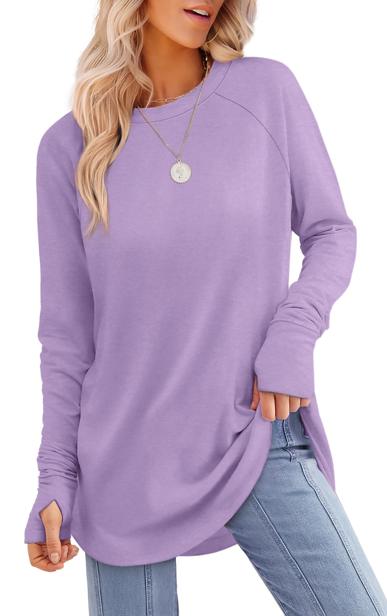✨Womens Long Sleeve Thumb Hole Shirts Tunic Tops to Wear with Leggings(buy 2 free shipping)