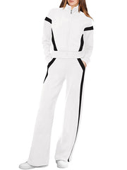 NEW 🔥 Women's Cotton Two-Piece Pinstripe Outfits Sweatshirt Wide Leg Sweatpants Casual Set