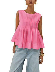 ✨Womens Summer Pleated Peplum Sleeveless Blouse Tank Tops