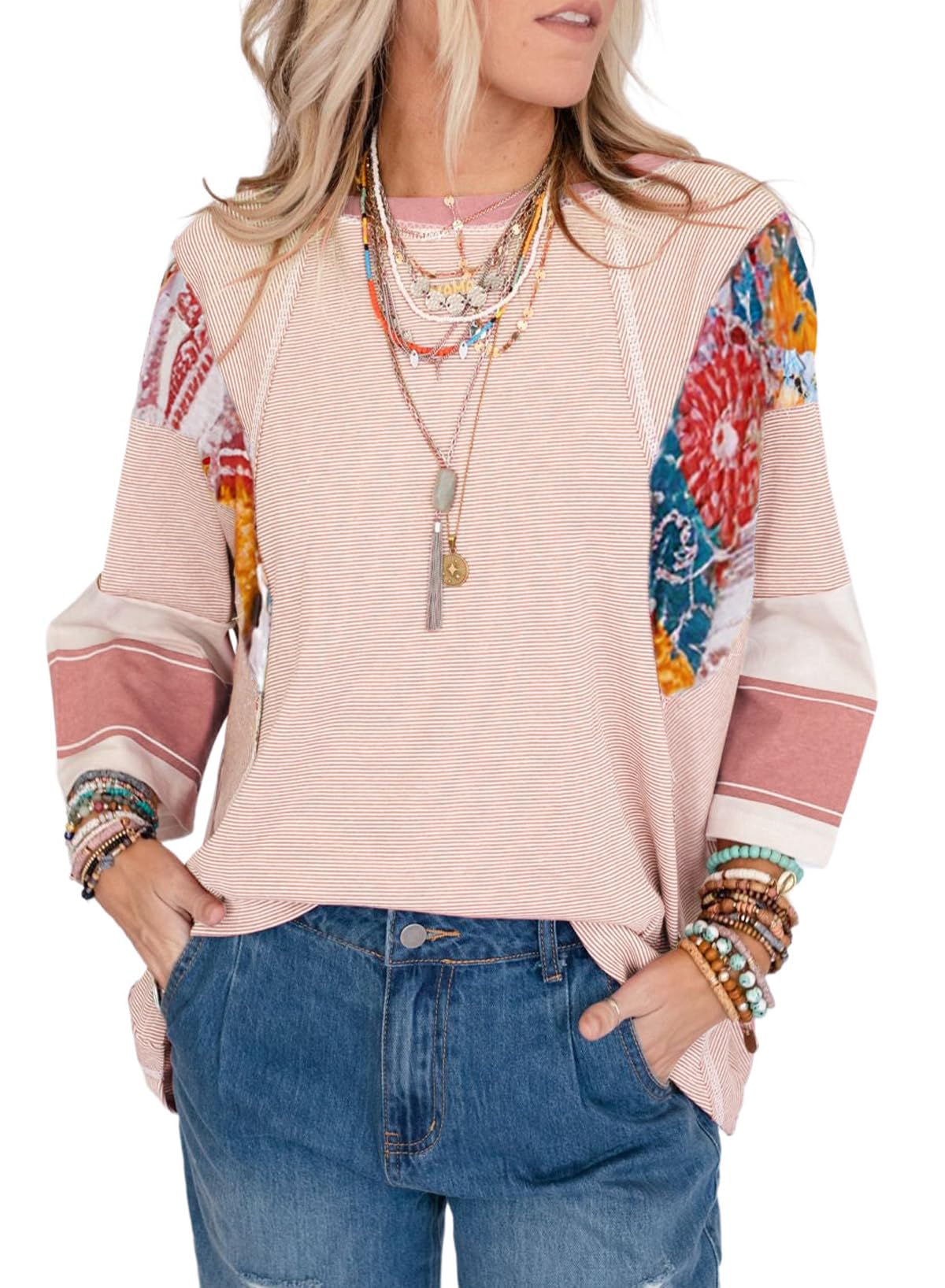 ✨Women's 3/4 Length Sleeve Oversized Striped Patchwork Shirts(buy 2 free shipping)