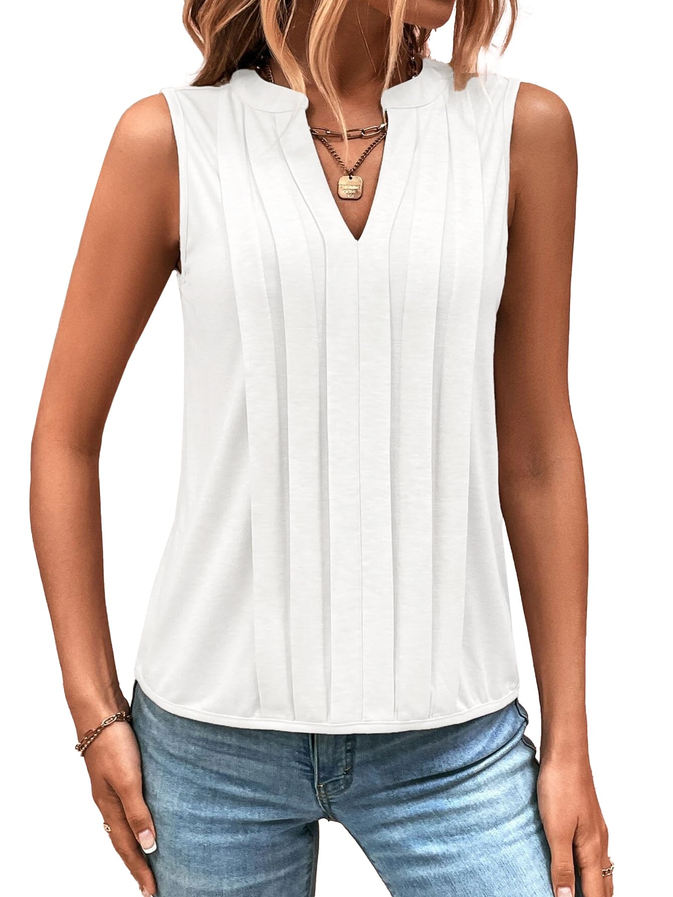 ✨2025 New Women's Sleeveless Notched V Neck Tank Tops(buy 3 free shipping)