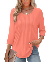 ✨Women's 3/4 Length Sleeve Crewneck Casual Pleated Tunic Tops(buy 3 free shipping)