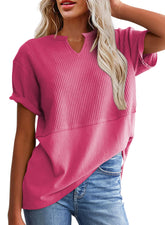 ✨Women's Casual V Neck Waffle Knit Tops Short Sleeve T Shirts(Buy 2 Free Shipping)