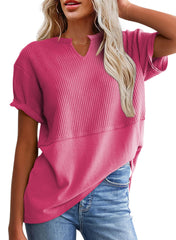 ✨Women's Casual V Neck Waffle Knit Tops Short Sleeve T Shirts(Buy 2 Free Shipping)