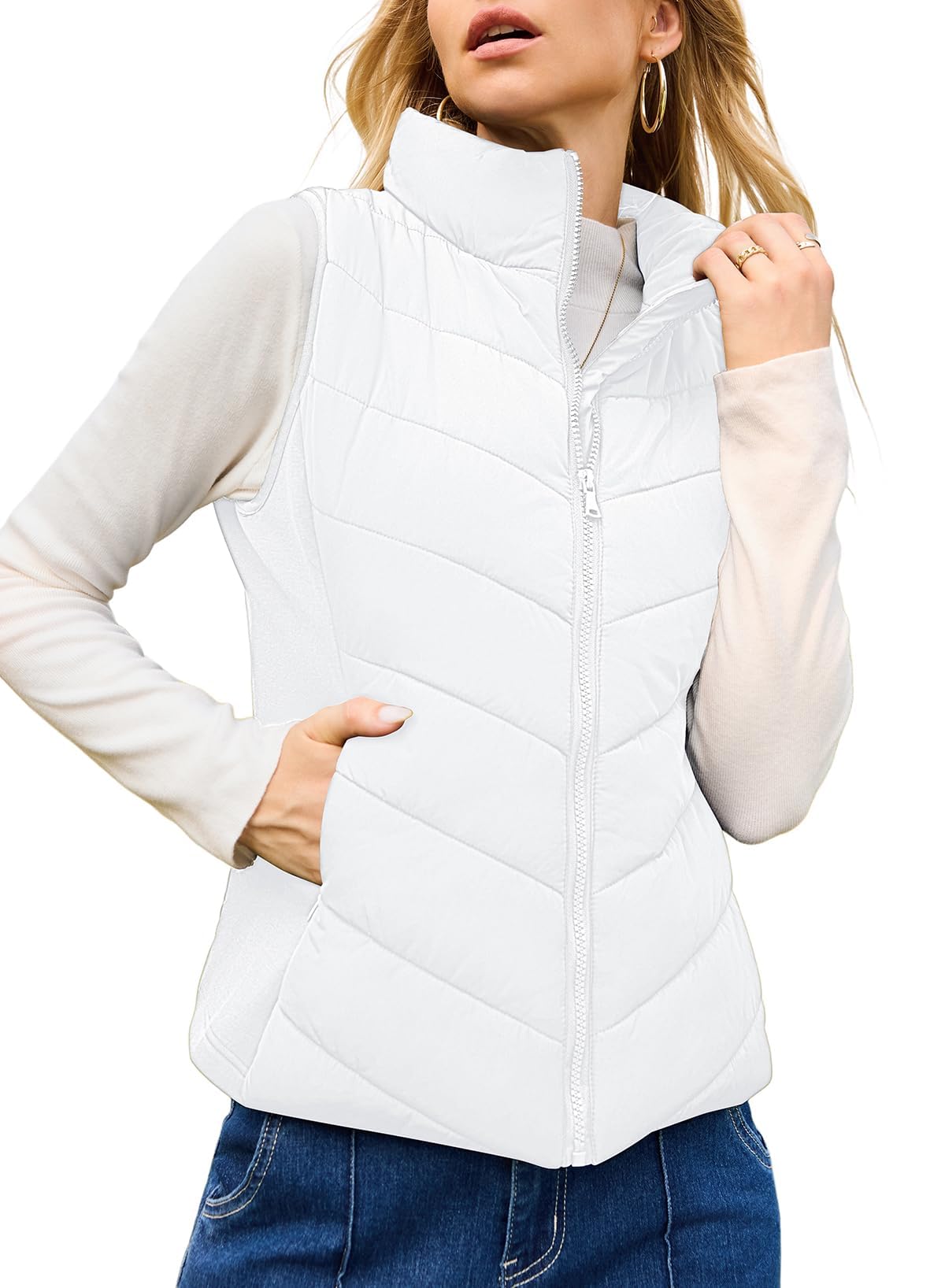 ✨Womens Sleeveless Zip Up Outerwear Stand Collar Quilted Puffer Vest(buy 2 free shipping)