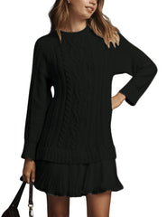 ✨Women Crewneck Cable Knit Sweater Mini Dress (Buy 2 Free Shipping)
