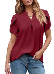 ✨Women's Dressy Casual V Neck Cute Loose Petal Short Sleeve T-Shirts(buy 3 free shipping)