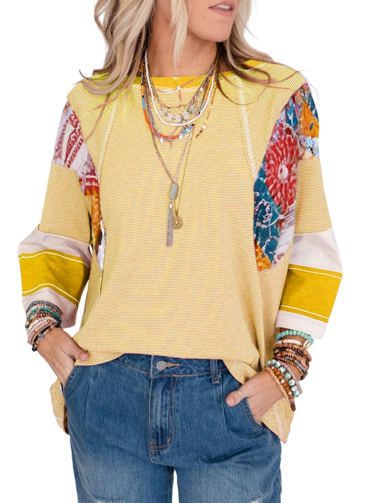 ✨Women's 3/4 Length Sleeve Oversized Striped Patchwork Shirts(buy 2 free shipping)