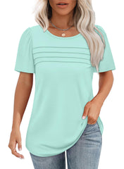 ✨Women's Short Sleeve Pleated Front Scooped Neck Tops(buy 3 free shipping)
