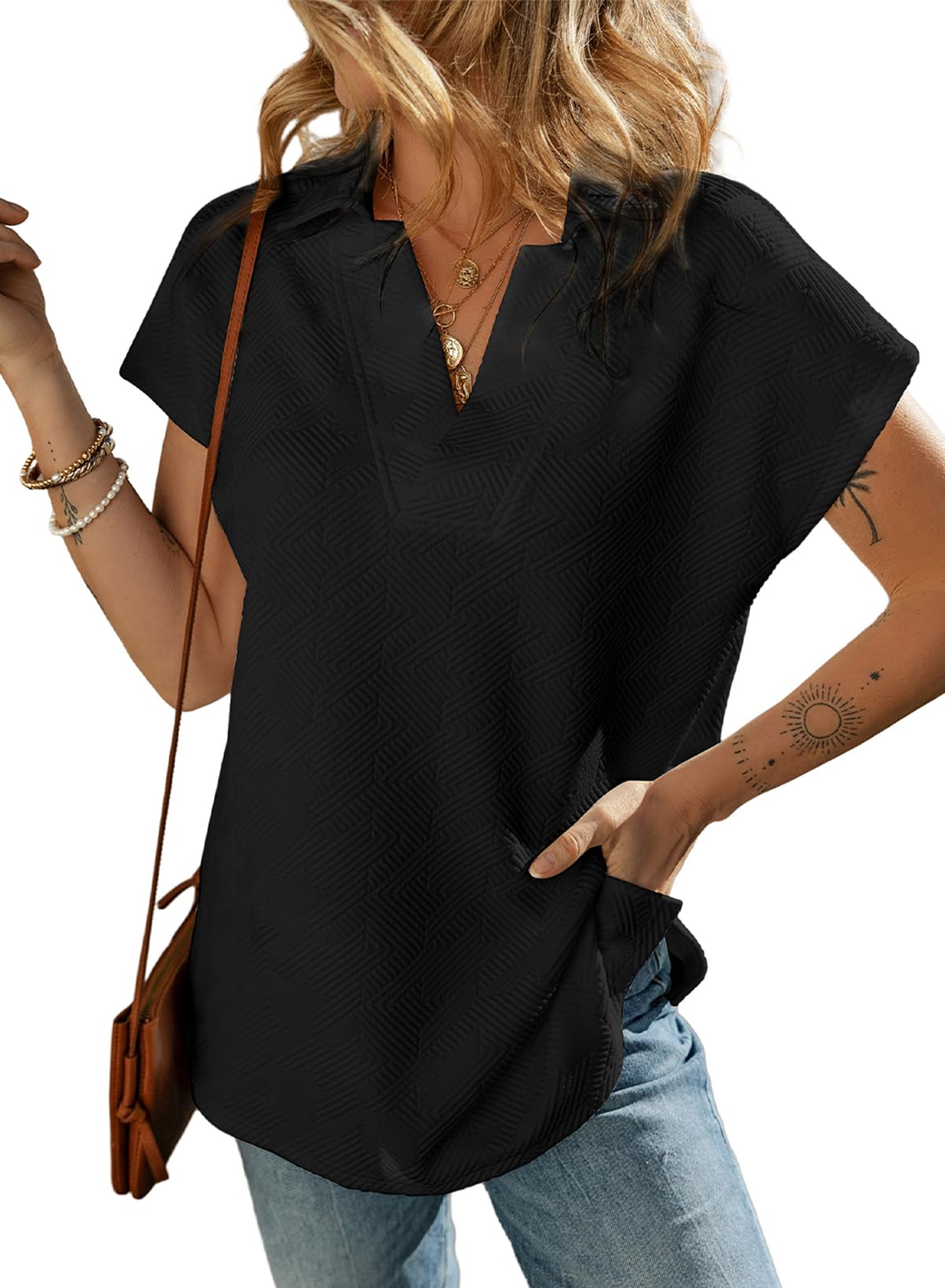✨ Women's Casual Collared V Neck Short Sleeve T Shirt(buy 2 free shipping)