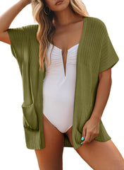 ✨Women's Short Sleeve Pleated Lightweight Open Front Cardigan(BUY 2 FREE SHIPPING)