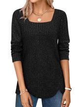 ✨Squared Neck Sweater Ribbed Knit Tunic Tee Shirts(Buy 2 Free Shipping)