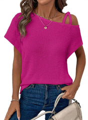 ✨Women's Off One Shoulder Waffle Knit Short Sleeve T-Shirts(buy 2 free shipping)