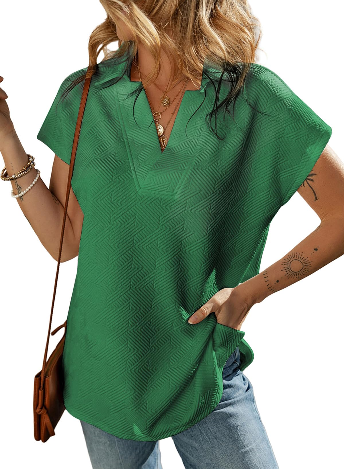 ✨ Women's Casual Collared V Neck Short Sleeve T Shirt(buy 2 free shipping)