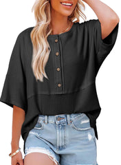 ✨Women's 3/4 Sleeve Casual Button Down Waffle Knit Tops(buy 2 free shipping)