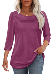 ✨ Women's 3/4 Length Sleeve Top Pleated Front T-Shirt(buy 3 free shipping)