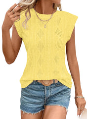 ✨Women's Cap Sleeve Lightweight Crochet Knit Texture Top