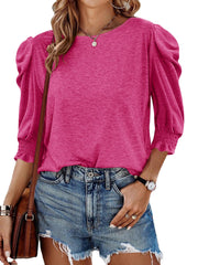 ✨Fall Womens 3/4 Length Puff Sleeve Tops Trendy T Shirts with Smocked Cuffs(BUY 2 FREE SHIPPING)