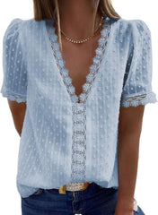 ✨Hot Sale-Women's V Neck Lace Crochet Tunic Tops Flowy Casual Shirts