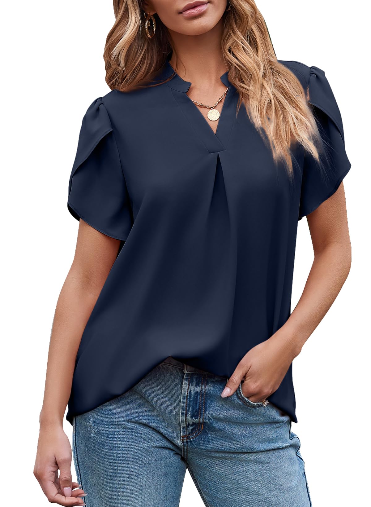 ✨Women's Dressy Casual V Neck Cute Loose Petal Short Sleeve T-Shirts(buy 3 free shipping)